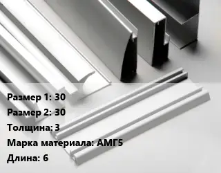 Алюминиевый профиль 30х30 s=3 Марка: АМГ5 L=6
